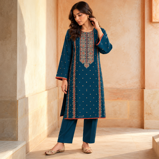 Embroidered Karandi Stitched 2-Piece | WKS-20