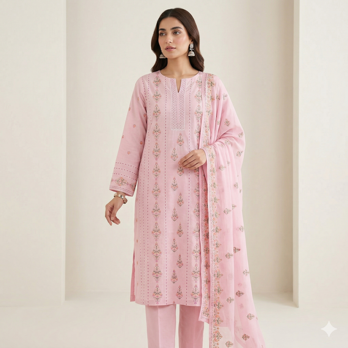 LAWN EMBROIDERED 3PC CHIFFON DOPATTA