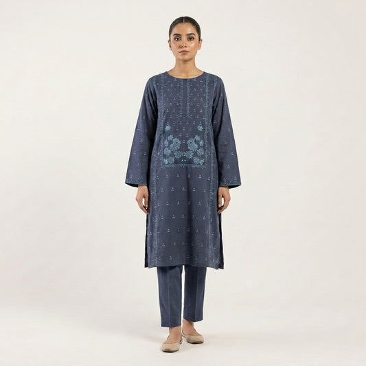 2 PIECE - TEXTURED EMBROIDERED LAWN SUIT SCV2-215