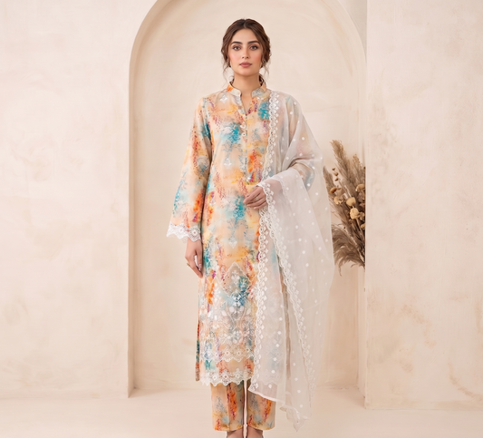 3 PIECE - LUXURY CHICKENKARI LAWN SUIT SCV2-230