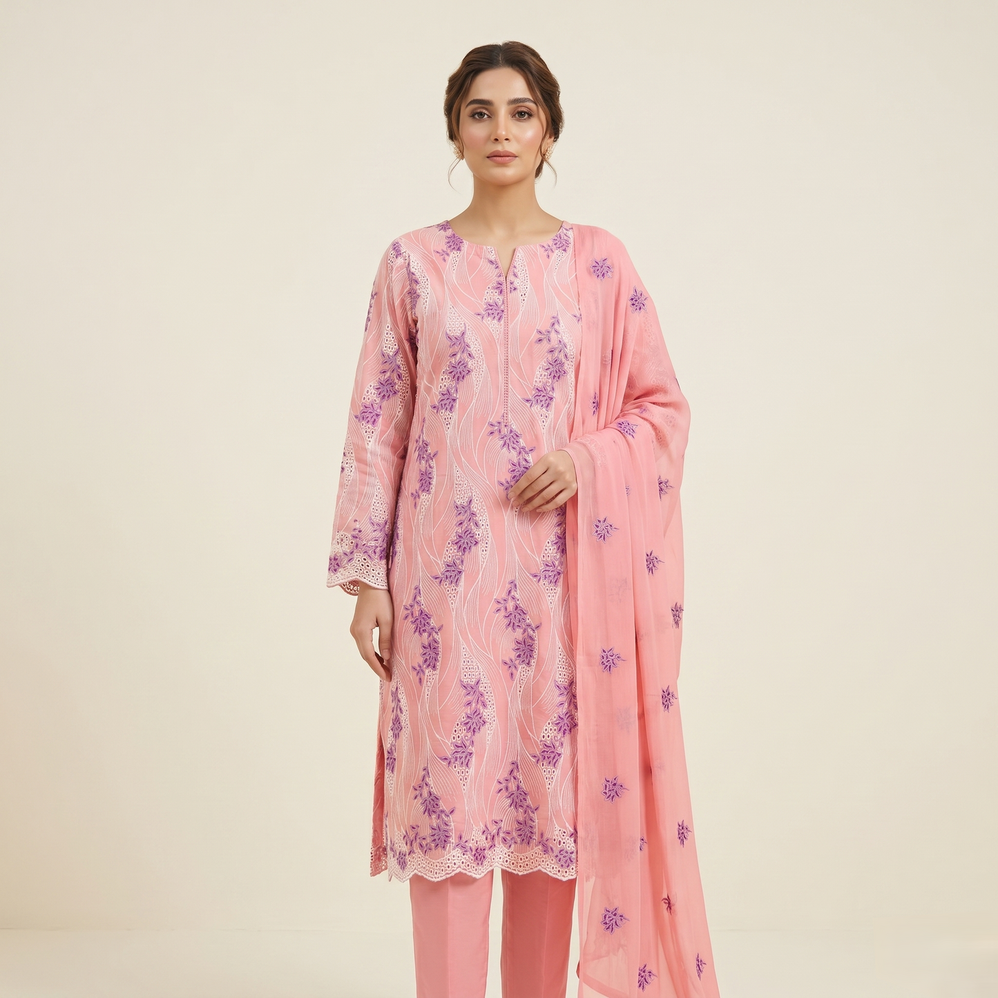 LAWN CHICKENKARI 3PC CHIFFON DOPATTA