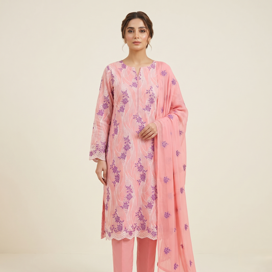 LAWN CHICKENKARI 3PC CHIFFON DOPATTA