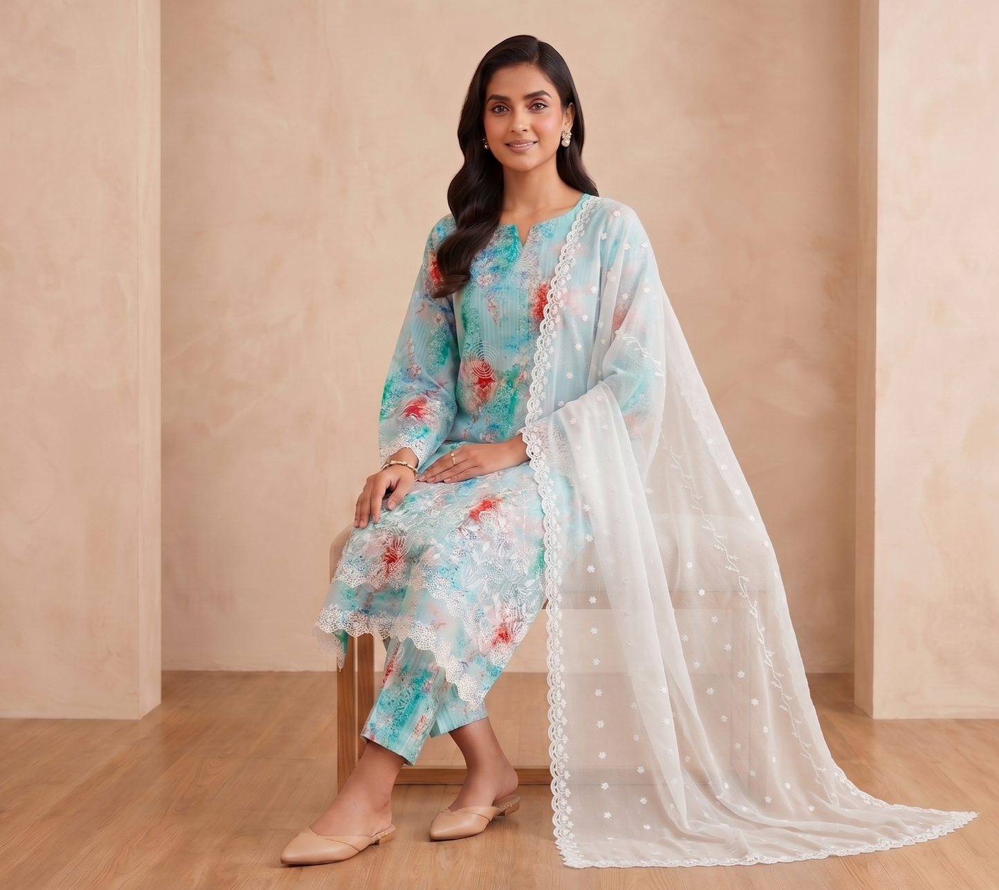 3 PIECE - LUXURY CHICKENKARI LAWN SUIT SCV2-231 - TANIAZE