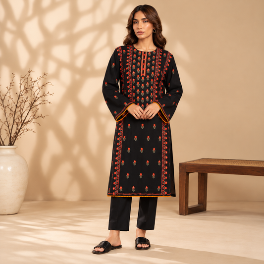 Black | Embroidered Karandi Stitched 2-Piece | WKS-17