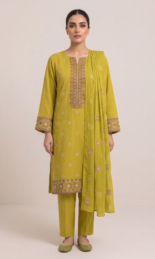 LAWN EMBROIDERED 3PC CHIFFON DOPATTA