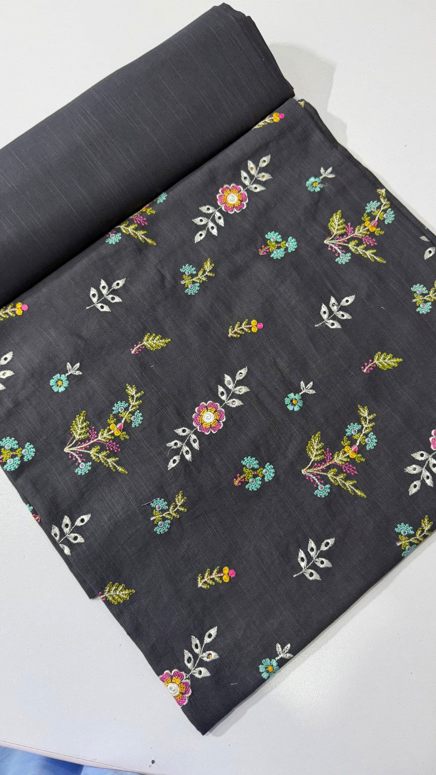 Charcoal Grey Khaddar Embroidered 2-Piece Suit – Design 10106 | TANIAZE