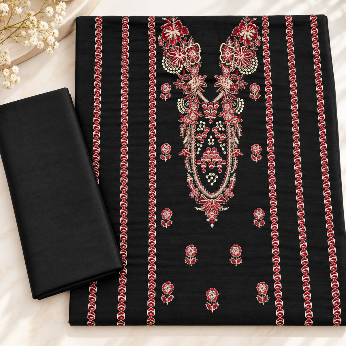 Black Khaddar Embroidered 2-Piece Suit – Design 10101 | TANIAZE