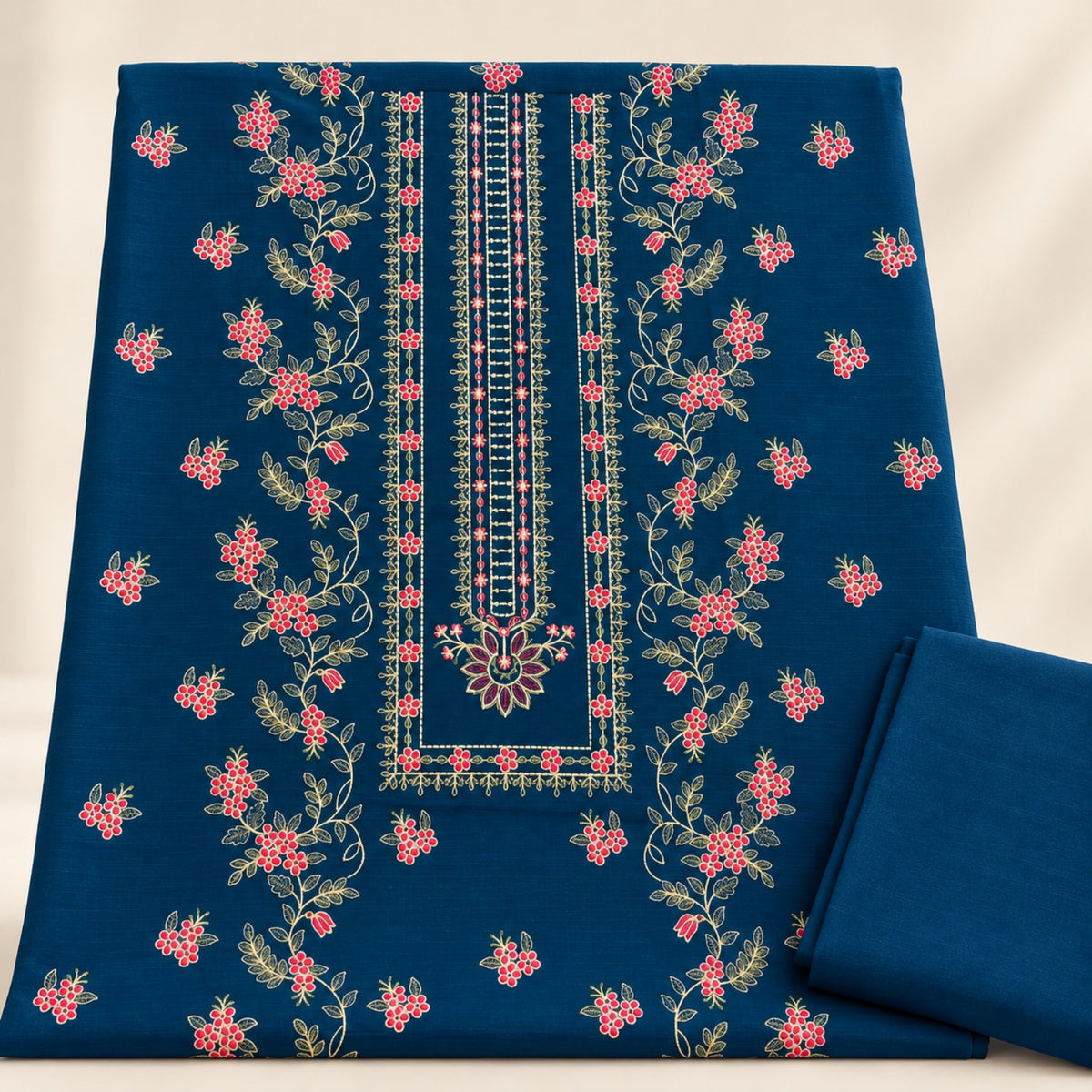 Peacock Blue Khaddar Embroidered 2-Piece Suit – Design 10102 | TANIAZE