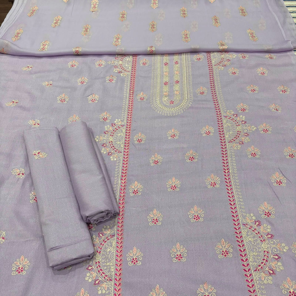 Lavender women's unstitched Karandi embroidered 3-piece suit WKU-198 by TANIAZE