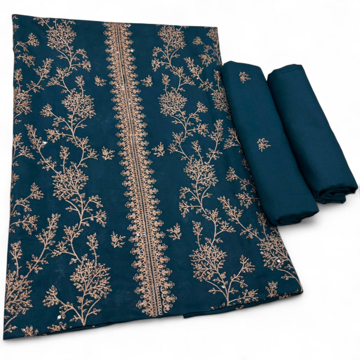 Teal Blue women's unstitched Karandi embroidered 2-piece suit WKU-223 by TANIAZE