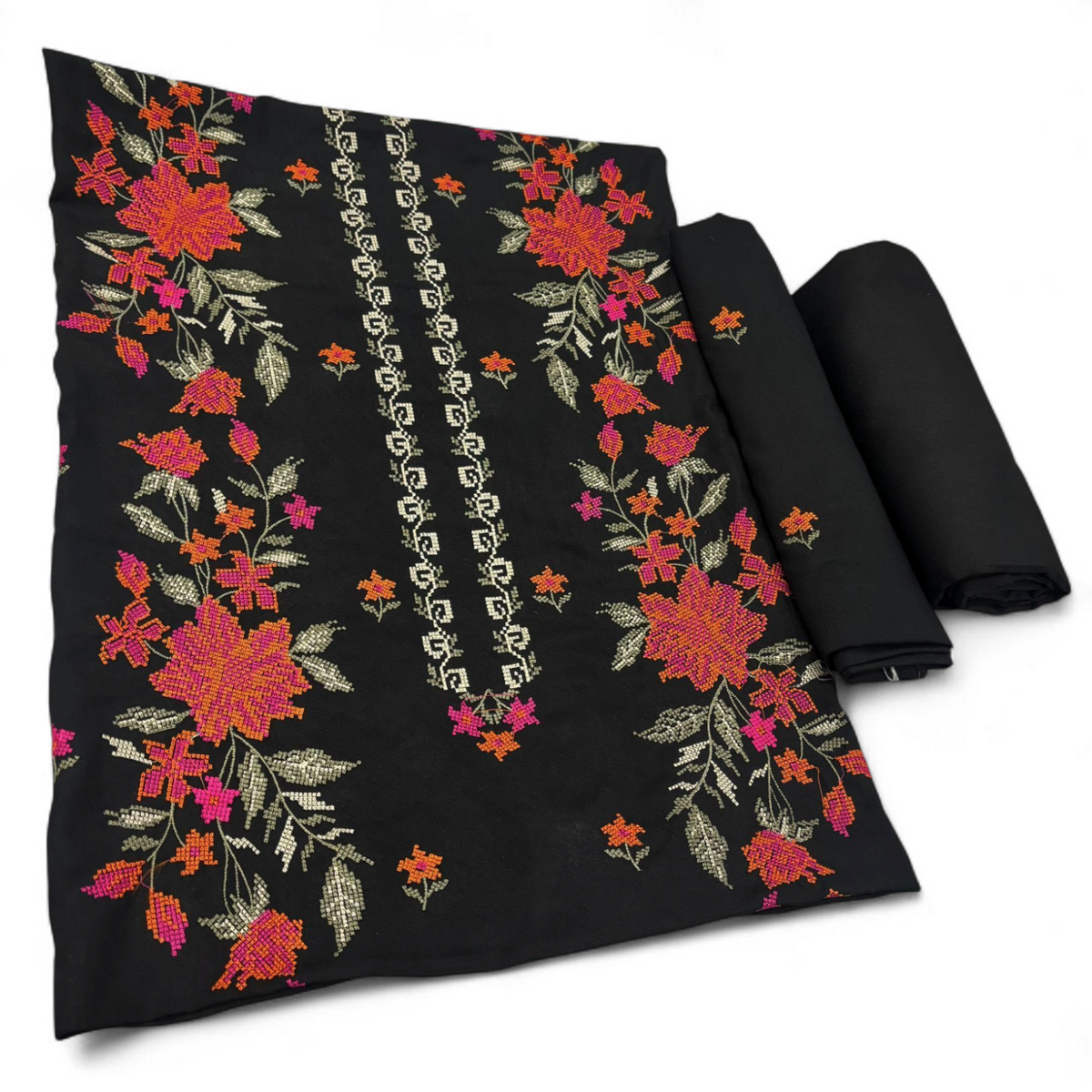 Black women's unstitched Karandi embroidered 2-piece suit WKU-765 by TANIAZE