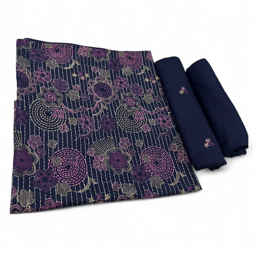Navy Blue unstitched Karandi embroidered 2-piece suit WKU-769 by TANIAZE — shirt and trouser
