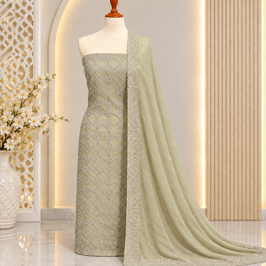 Sage embroidered chiffon 2 piece unstitched suit