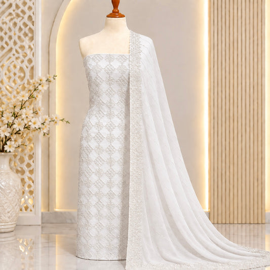 White Diamond Embroidered Chiffon 2 Piece