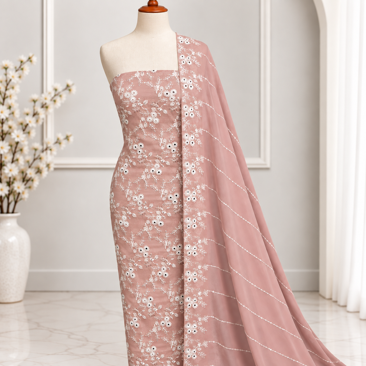 Pistachio green embroidered chiffon 2 piece unstitched suit