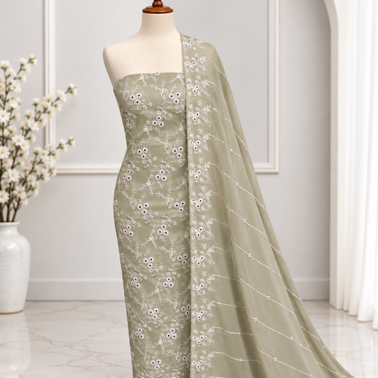 Olive Vine Embroidered Chiffon 2 Piece