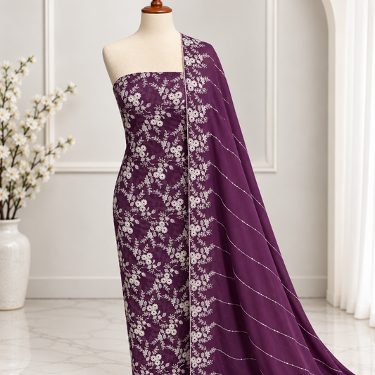 Plum Vine Embroidered Chiffon 2 Piece