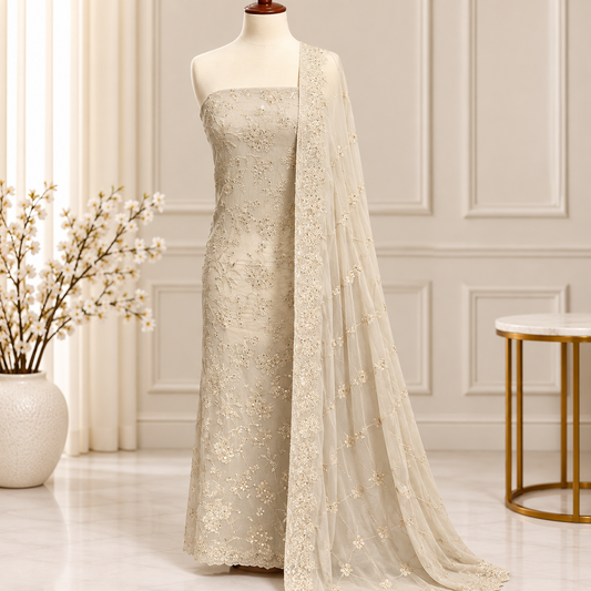 Ivory Pearl Embroidered Chiffon 2 Piece