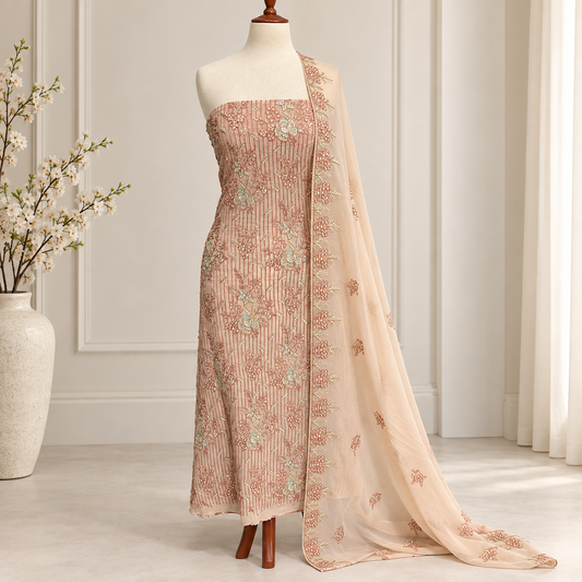 Blush embroidered chiffon 2 piece unstitched suit