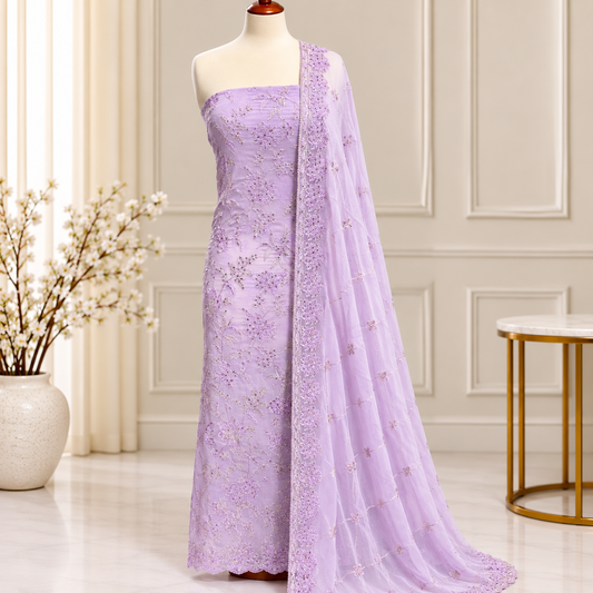 Lavender Lace Embroidered Chiffon 2 Piece