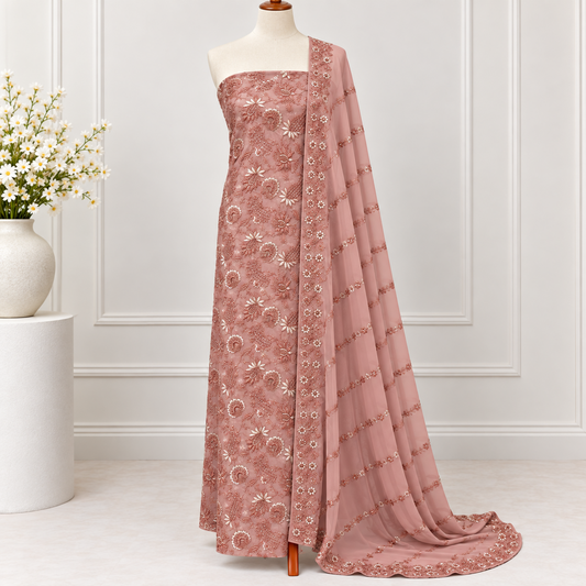 Rose Gold Embroidered Chiffon 2 Piece