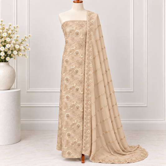 Nude Blossom Embroidered Chiffon 2 Piece
