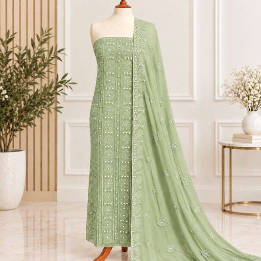 Champagne embroidered chiffon 2 piece unstitched suit