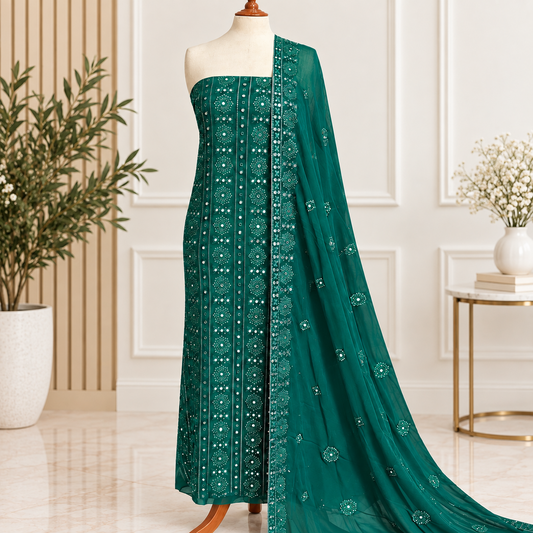 Emerald Mirror Embroidered Chiffon 2 Piece