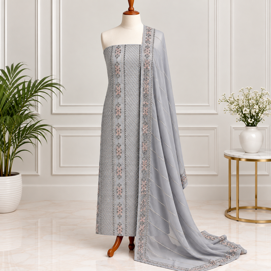 Silver Blush Embroidered Chiffon 2 Piece