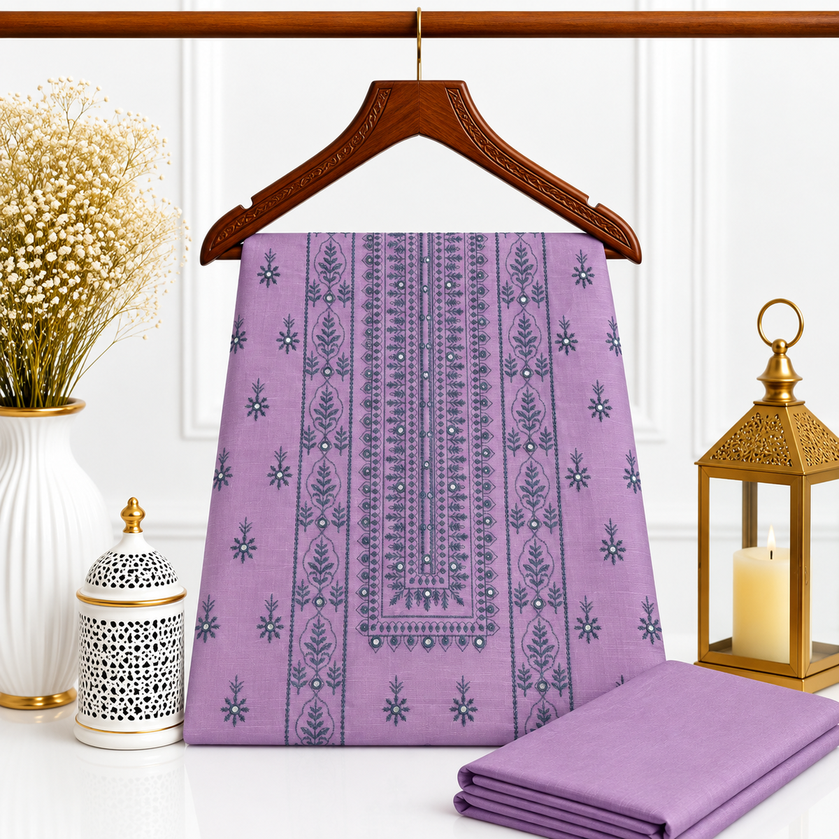 Lavender Khaddar Embroidered 2-Piece Suit – Design 328