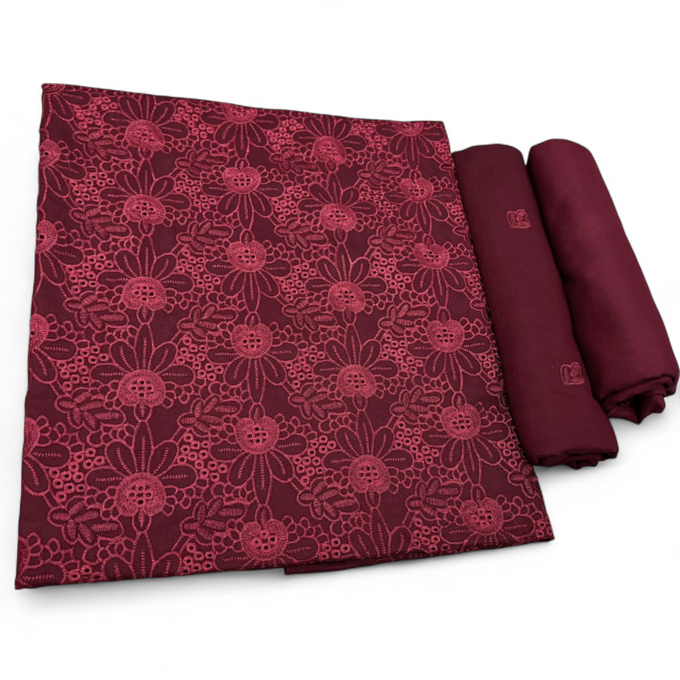 Maroon unstitched Karandi embroidered 2-piece suit WKU-306 by TANIAZE — shirt and trouser