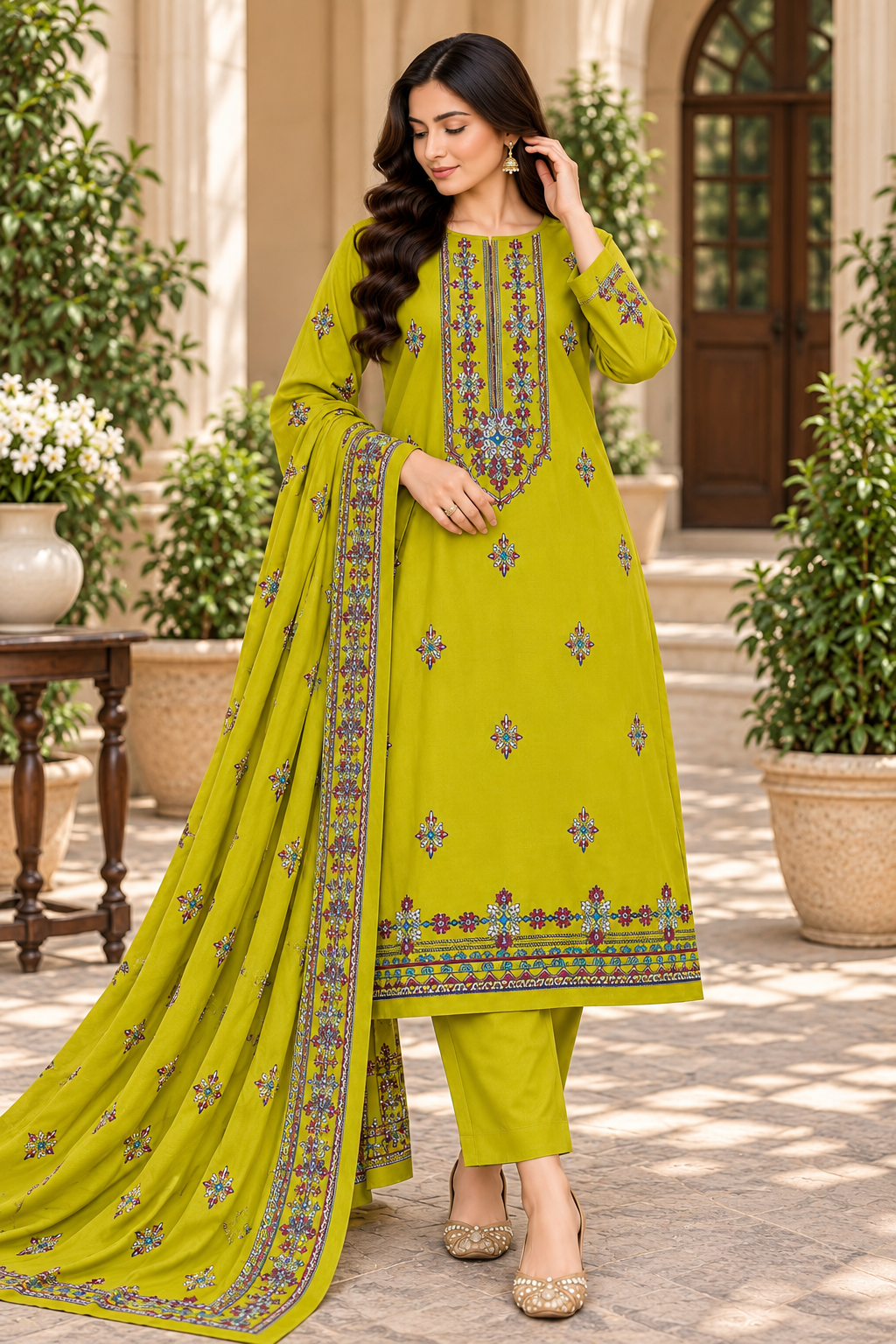 DHANAK EMBROIDERED 3-PIECE LIMELIGHT WPM-800