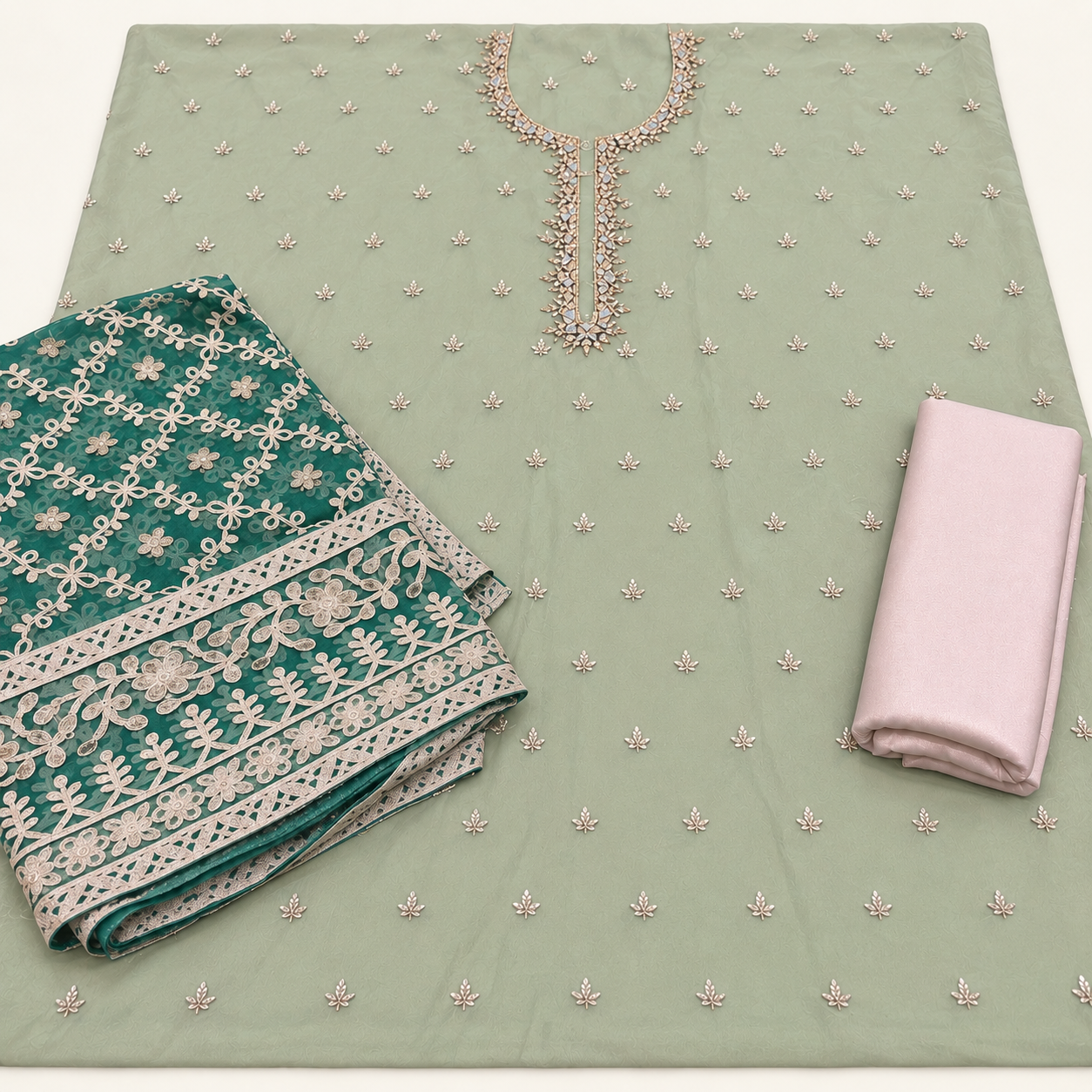 Chiffon embroidered 3pc