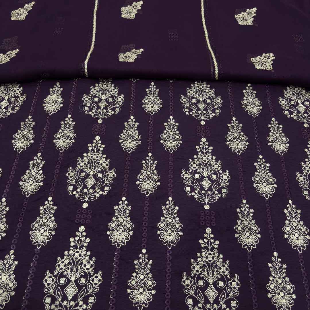 Deep Purple women's unstitched Karandi embroidered 3-piece suit TZAJ-181 by TANIAZE