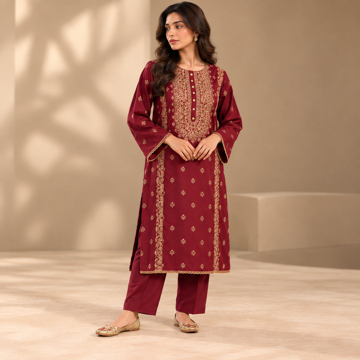 Embroidered Karandi Stitched 2-Piece | WKS-19