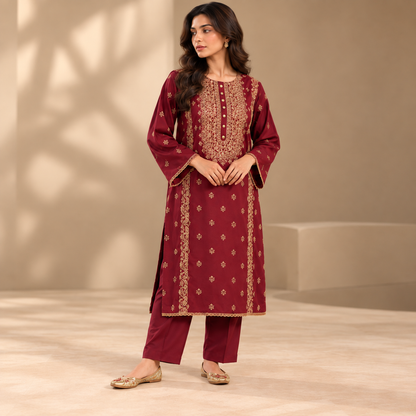 Embroidered Karandi Stitched 2-Piece | WKS-19