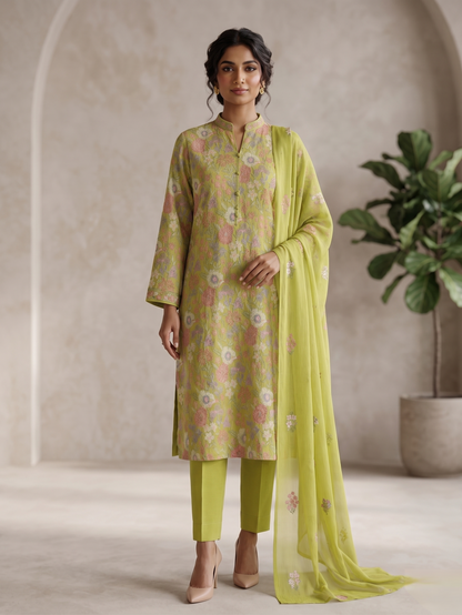 LAWN EMBROIDERED 3PC CHIFFON DOPATTA