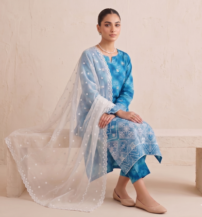 3 PIECE - LUXURY CHICKENKARI LAWN SUIT SCV2-232