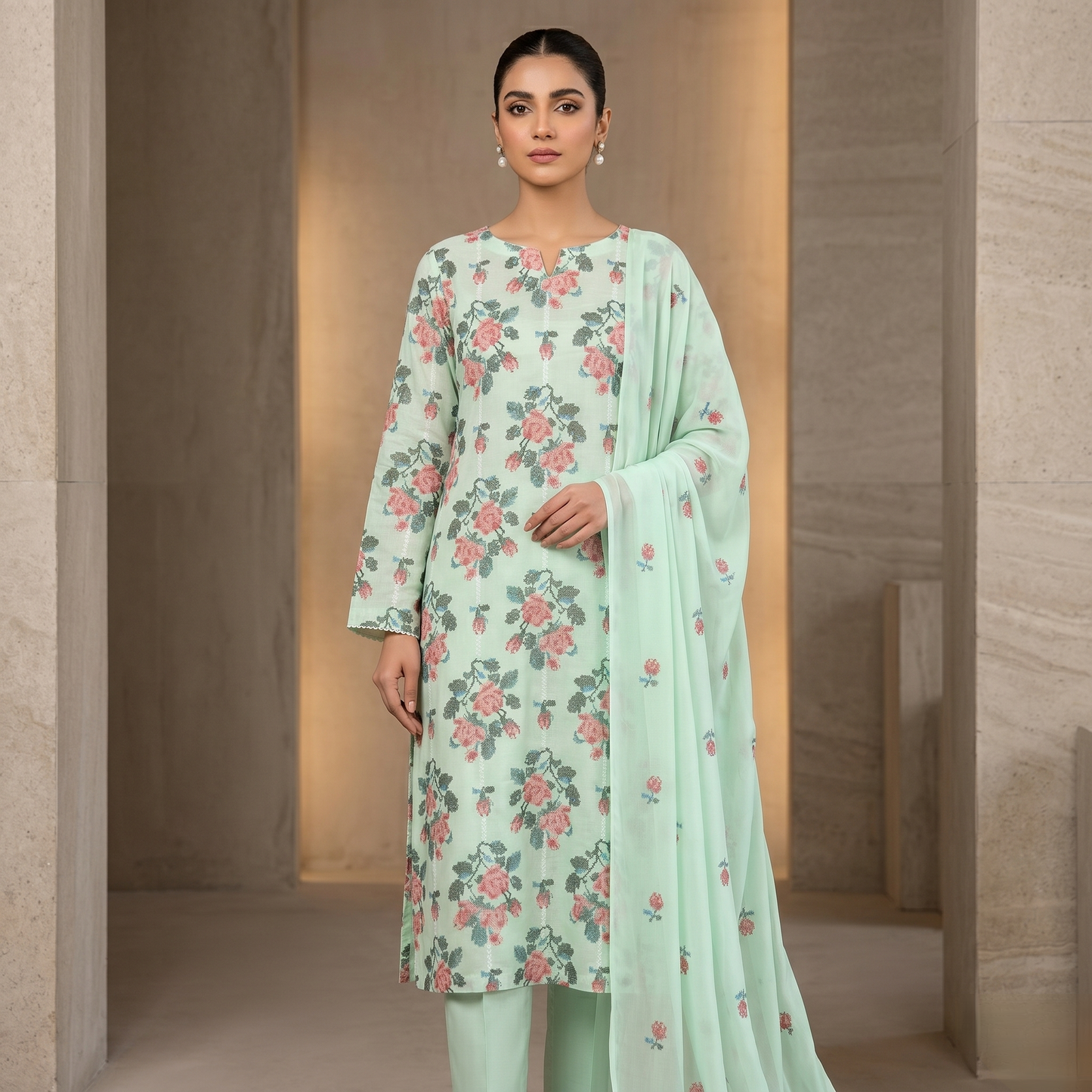 LAWN EMBROIDERED 3PC CHIFFON DOPATTA