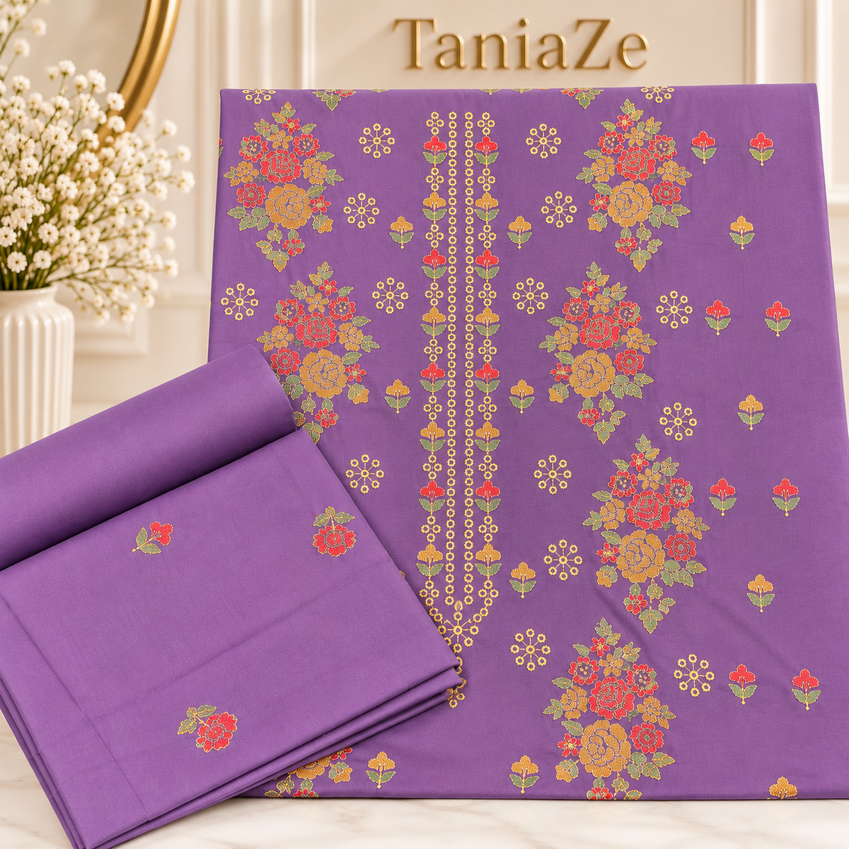 Lavender Karandi Embroidered 2-Piece Suit – TZAJ-2401