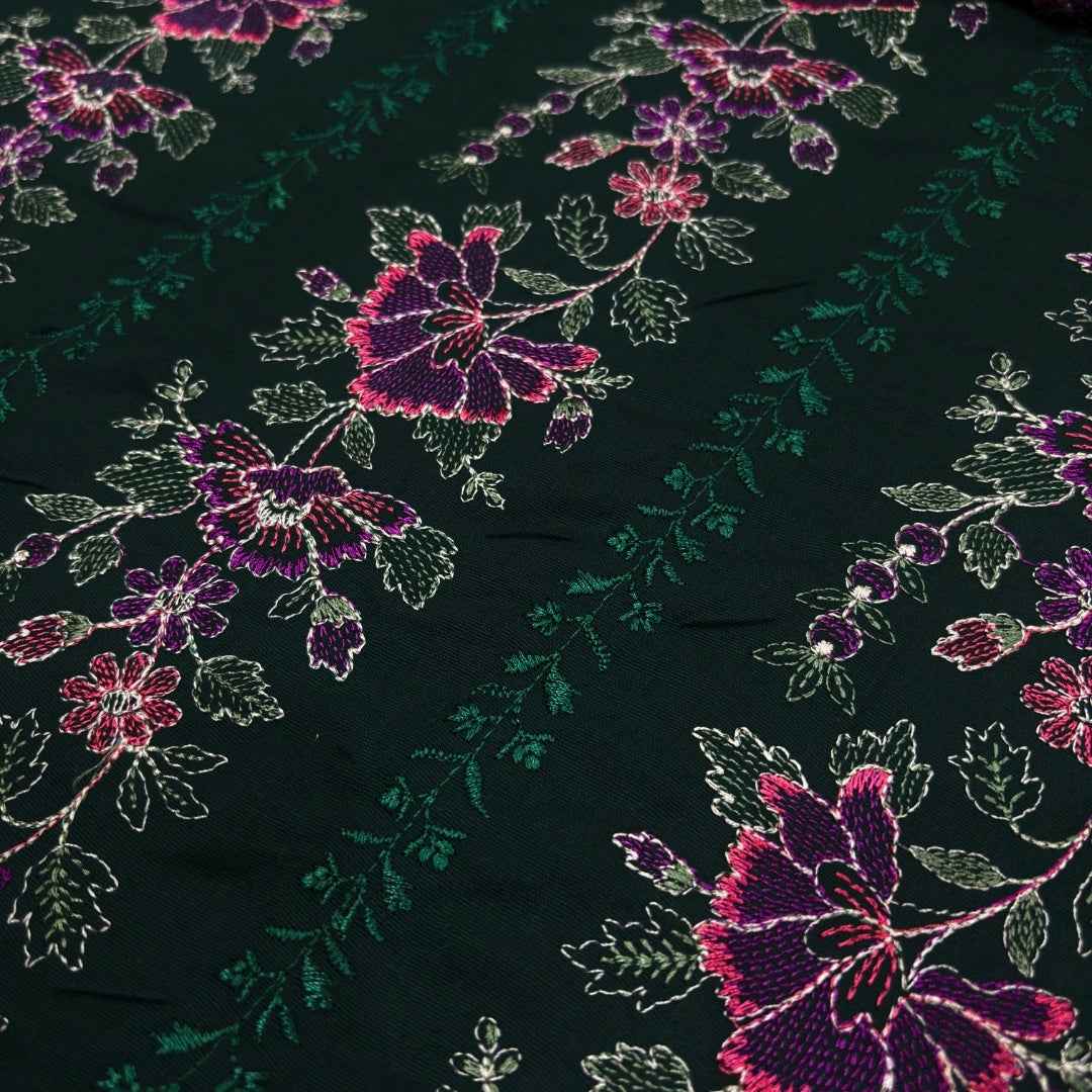 Bottle Green women's unstitched Karandi embroidered 3-piece suit TZAJ-191 by TANIAZE