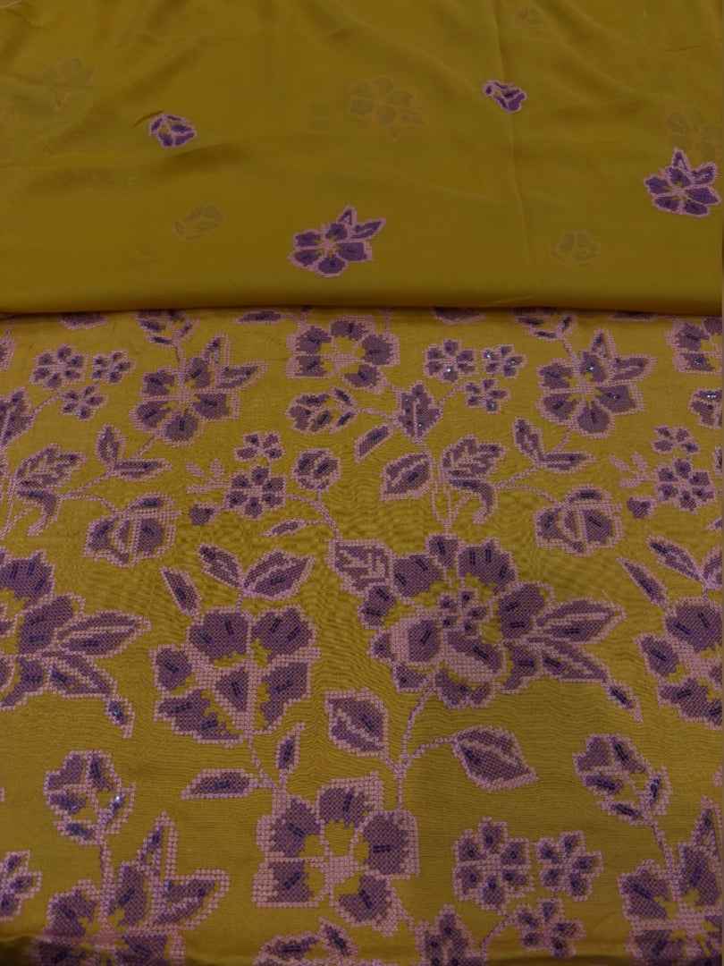 Mustard Yellow women's unstitched Karandi embroidered 3-piece suit TZAJ-182 by TANIAZE