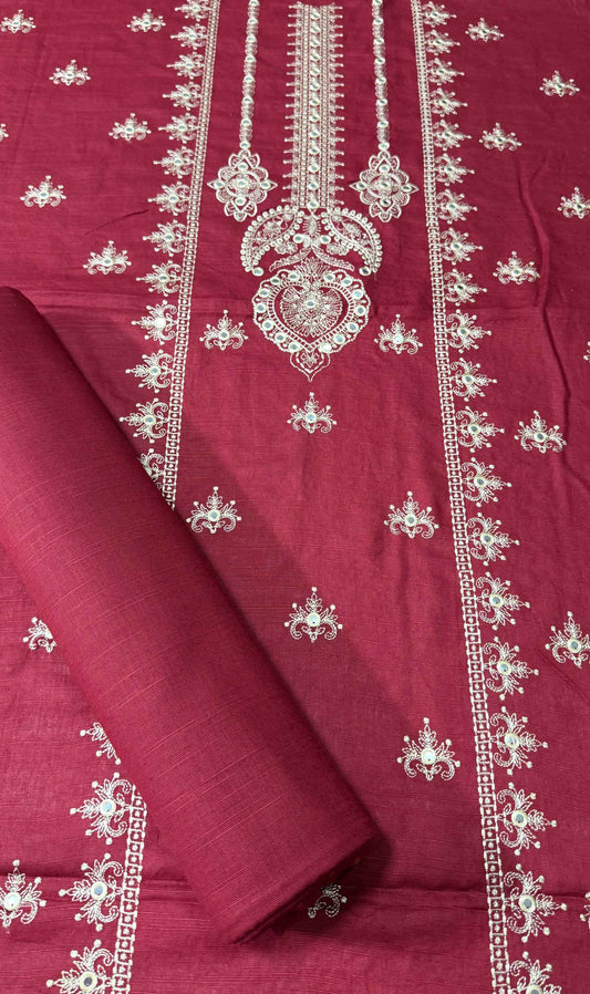 Maroon Khaddar Embroidered 2-Piece Suit – Design 174 – Image 1 | TANIAZE
