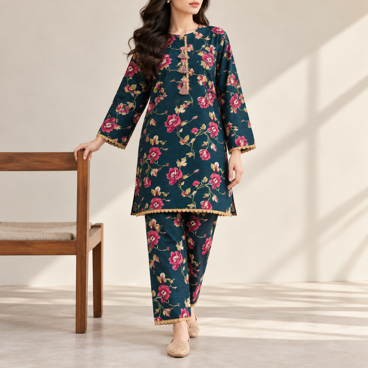 Printed Khaddar Stitched 2-Piece Suit | Style 02 — product photograph 1 | TANIAZE