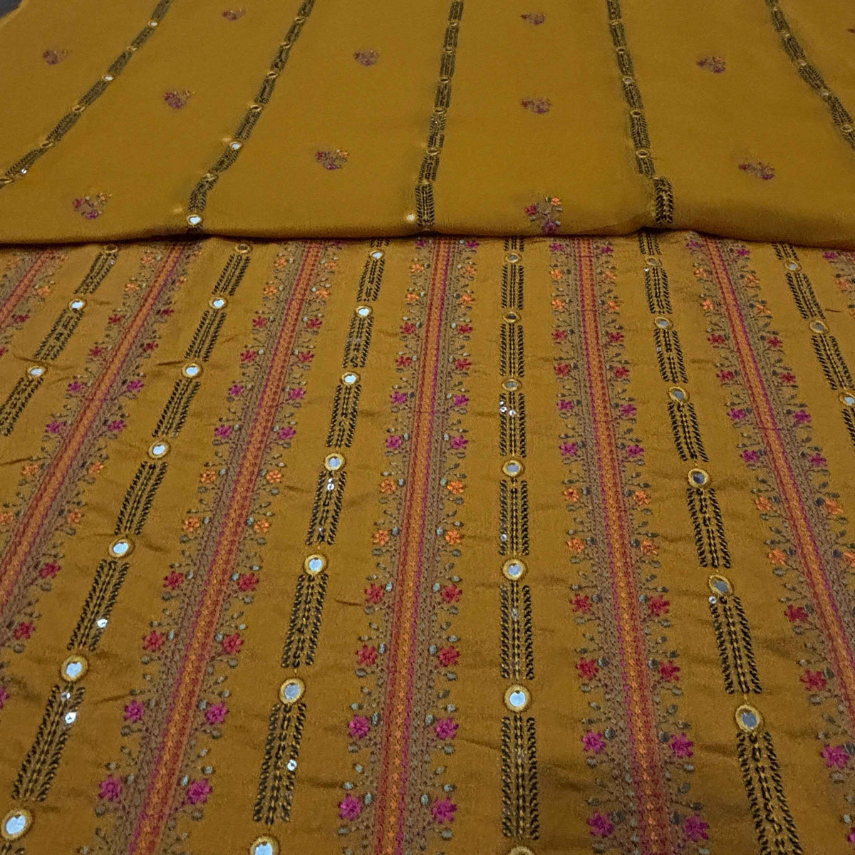 Mustard Yellow women's unstitched Karandi embroidered 3-piece suit TZAJ-292 by TANIAZE