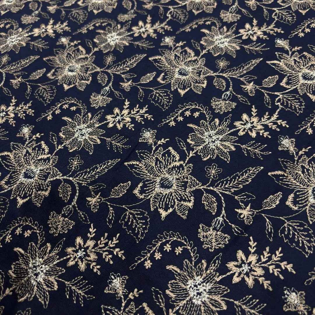 Navy Blue women's unstitched Karandi embroidered 3-piece suit TZAJ-180 by TANIAZE
