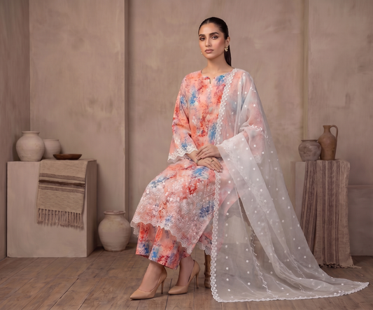 3 PIECE - LUXURY CHICKENKARI LAWN SUIT SCV2-229