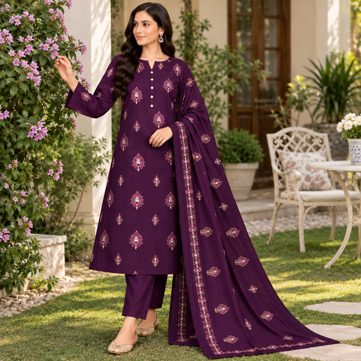 DHANAK EMBROIDERED 3-PIECE PURPLE WPM-811