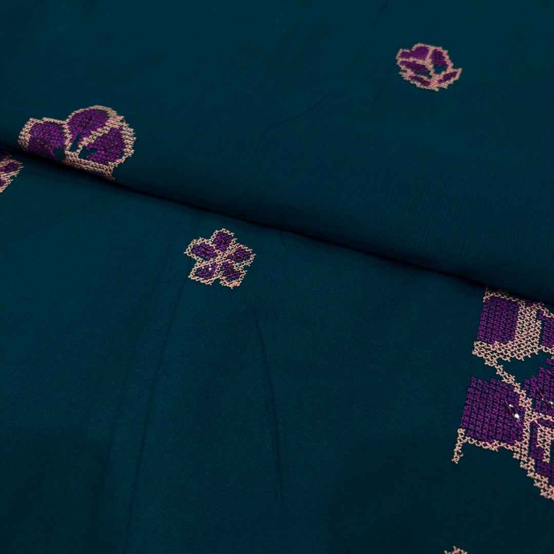 Teal Blue women's unstitched Karandi embroidered 3-piece suit TZAJ-201 by TANIAZE