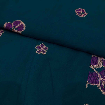 Teal Blue women's unstitched Karandi embroidered 3-piece suit TZAJ-201 by TANIAZE